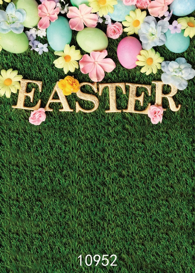 SJOLOON Happy Easter Photography Backdrops Natural Grass Green Flowers Photo Studio Background for Children Spring Backdrop 10952(6x9FT) - Image 2
